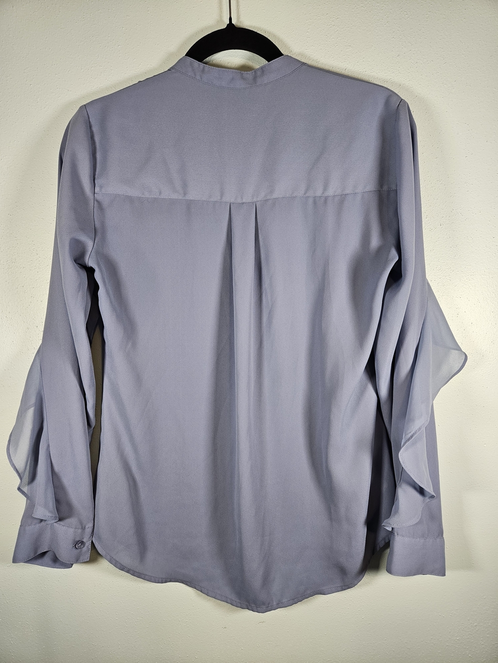 Express Light Blue Ruffle-Trim Button-Front Shirt - Picture 3 of 5